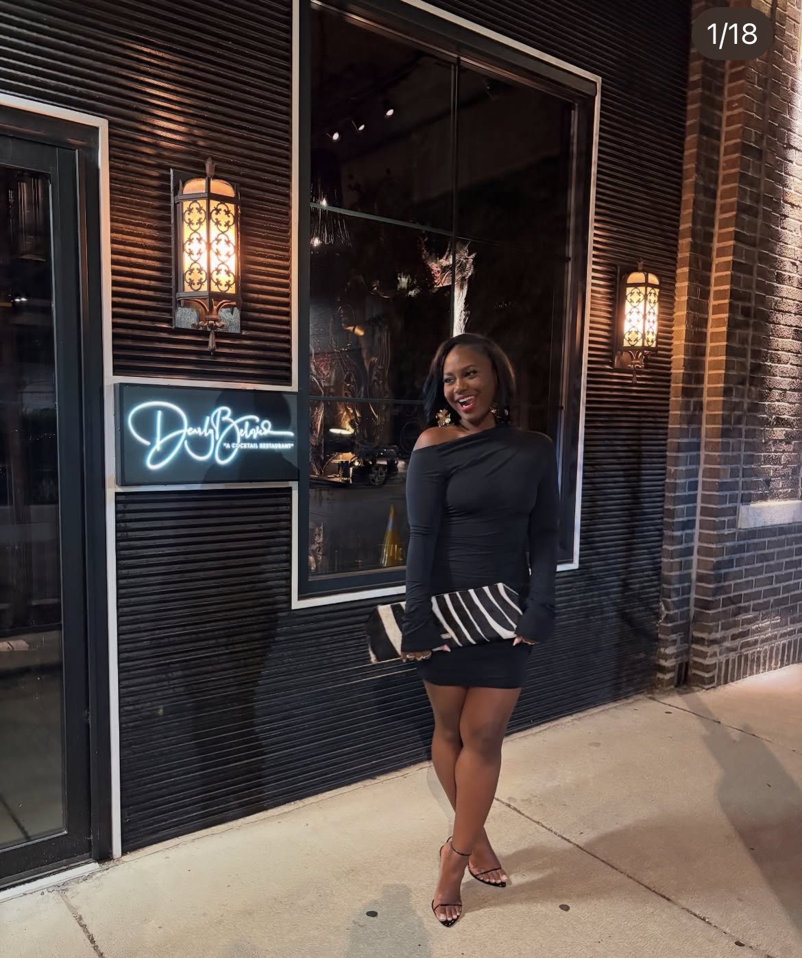 Night out — black dress outside restaurant